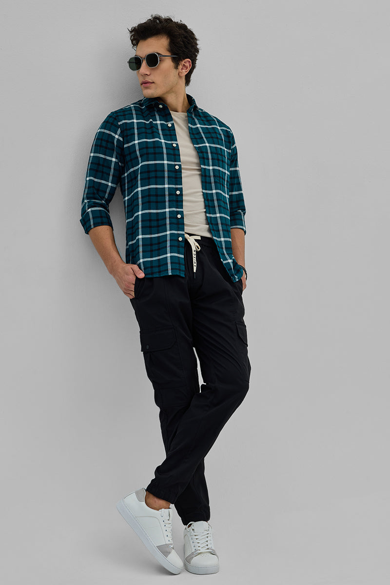 Teal Slim Fit Checks Shirt