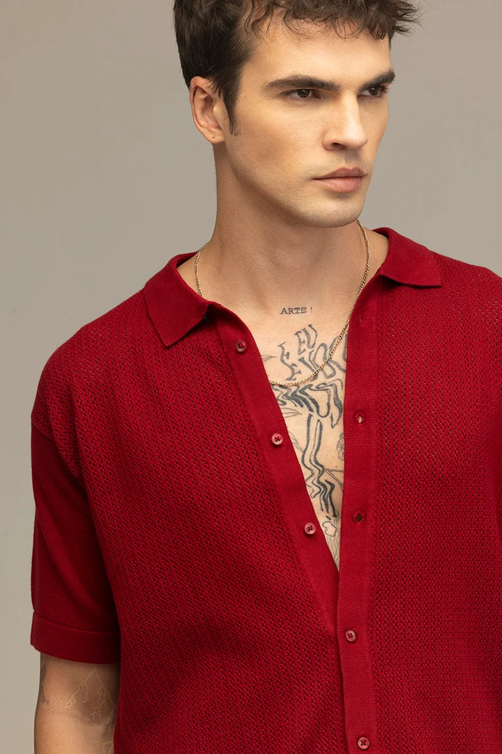 TerraKnit Knitted Crochet Red Shirt