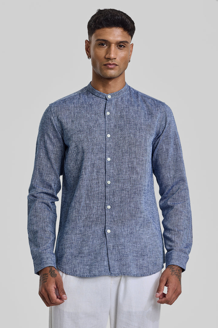 Blue Textured Linen Shirt