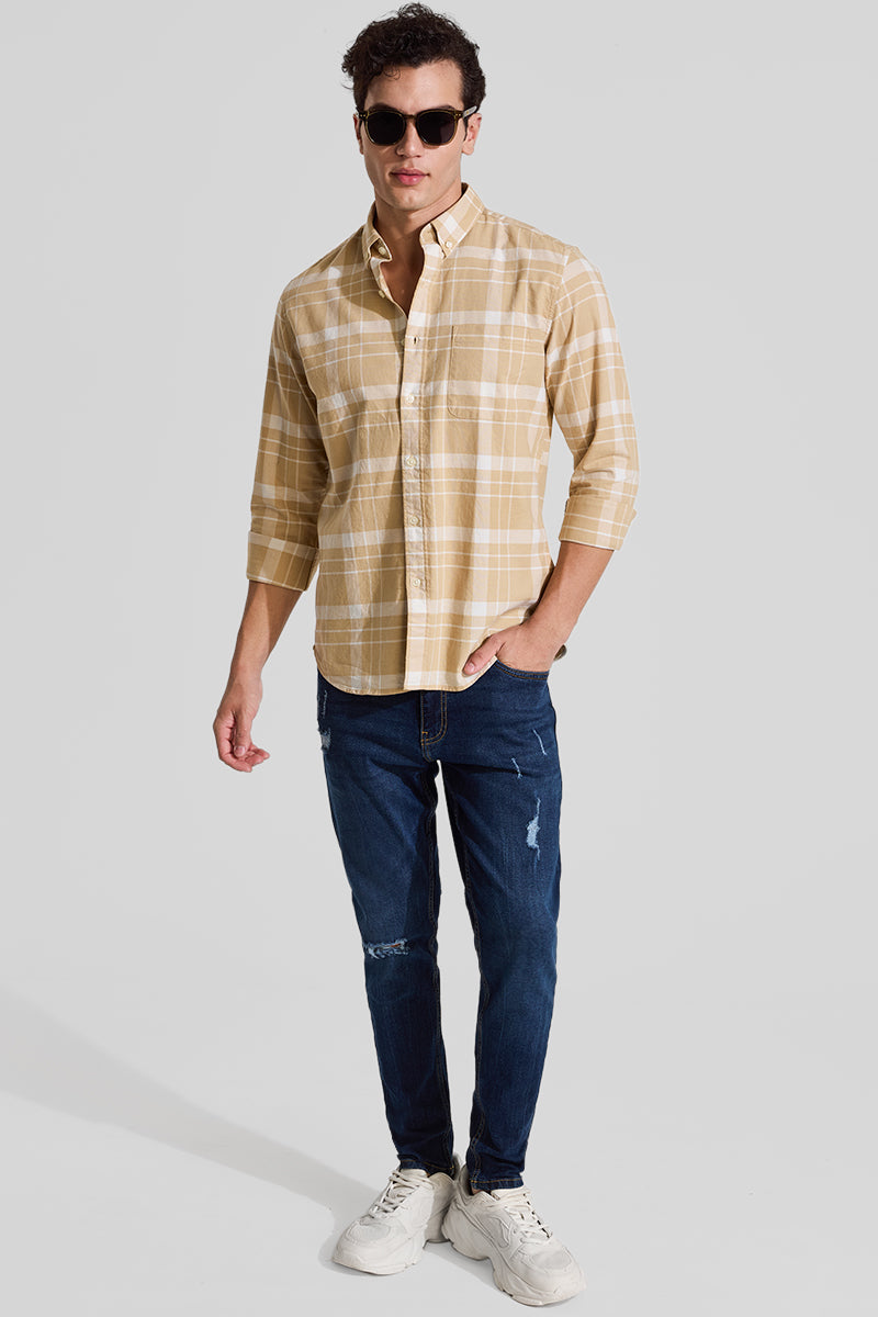 Beige Checks Slim Fit Shirt