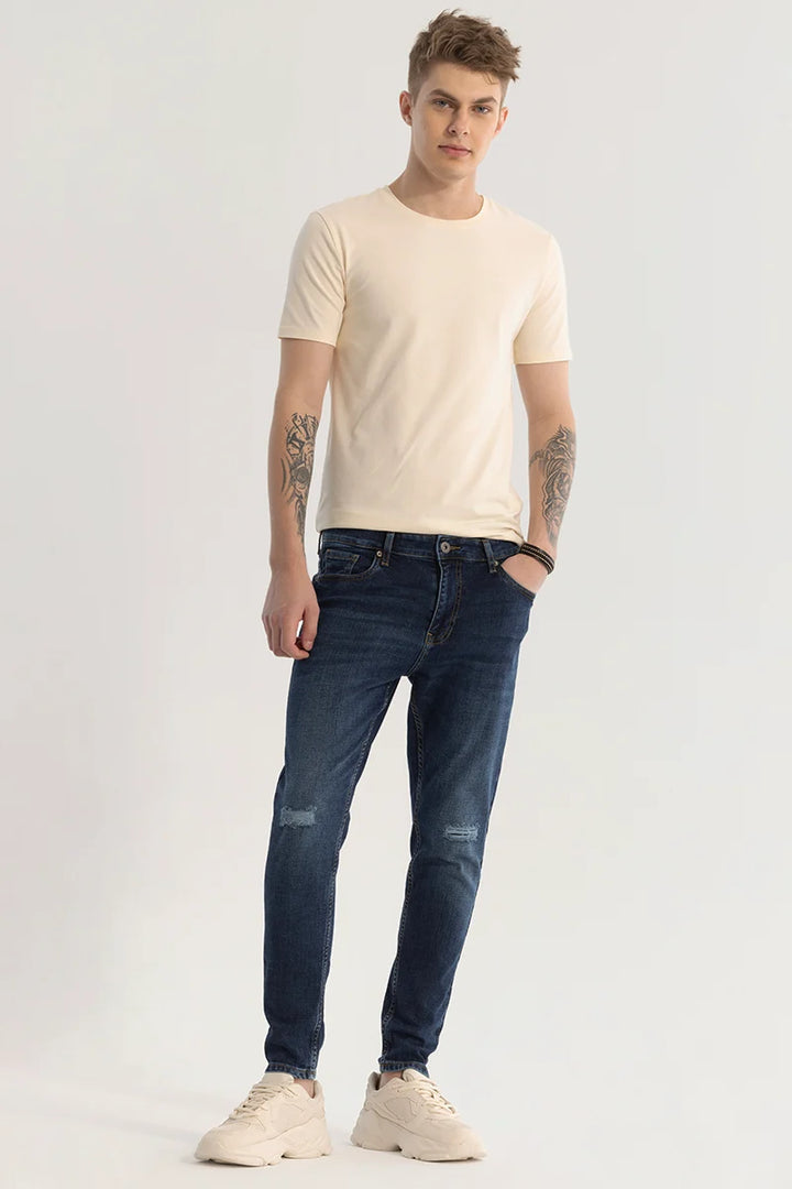 Dark Blue Distressed Skinny Fit Jeans