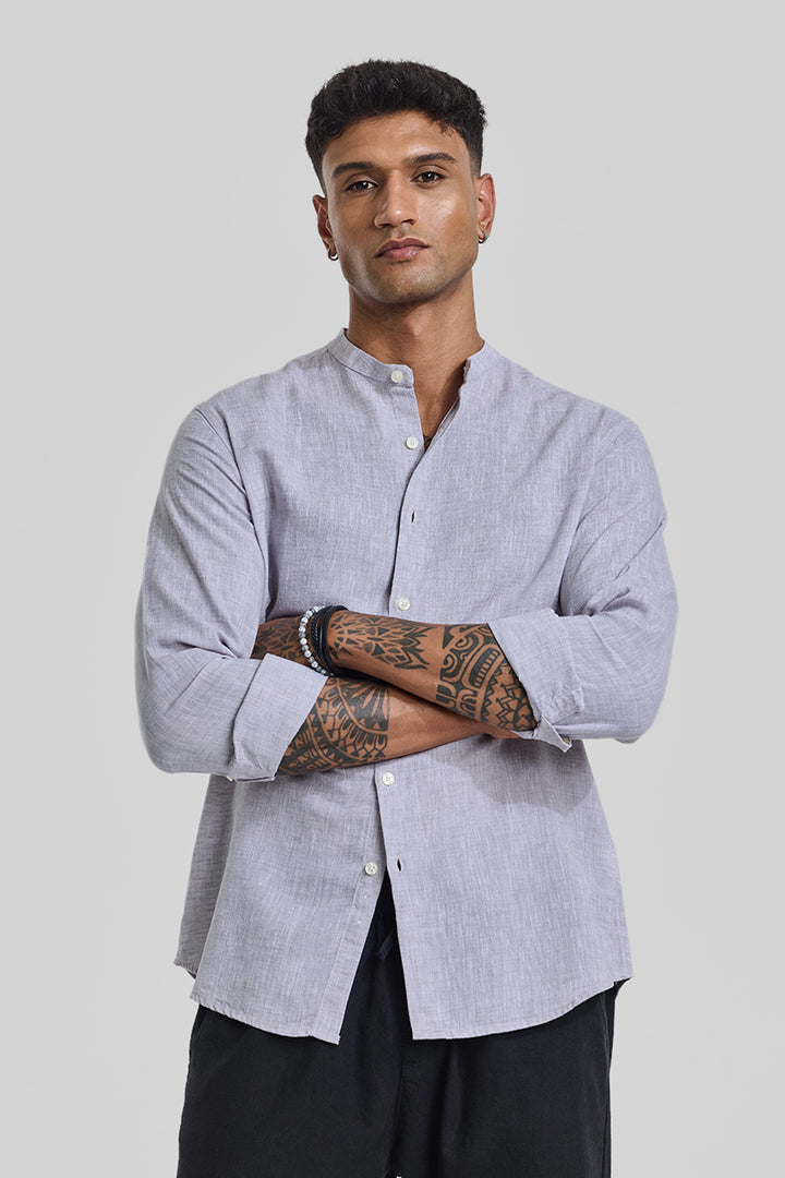 Light Grey Textured Linen Shirt