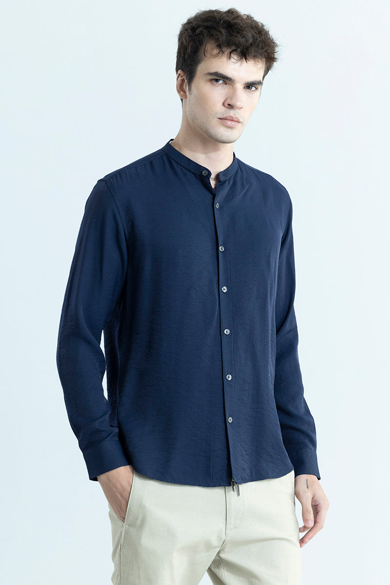 Calista Navy Mandarin Shirt