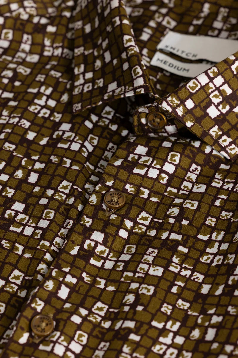 Brown Abstract Slim Fit Shirt