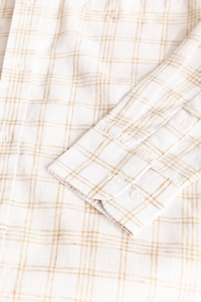 Beige Checks Linen Blend Shirt