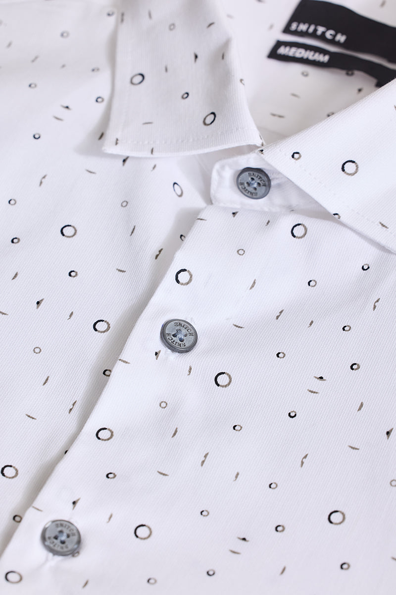 White Geometric Slim FIt Shirt