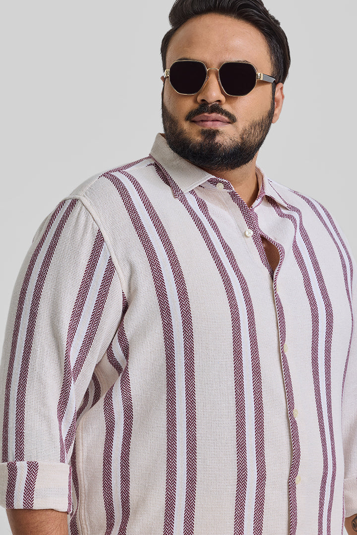 Cream Stripes Casual Plus Size Shirt