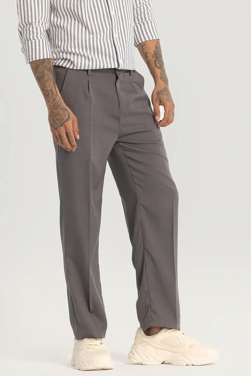 Grey Plain Relaxed Fit Trousers