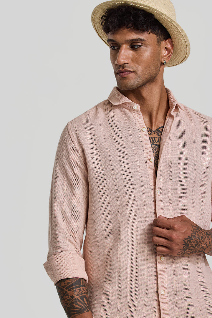 Peach Knitted Slim Fit Shirt