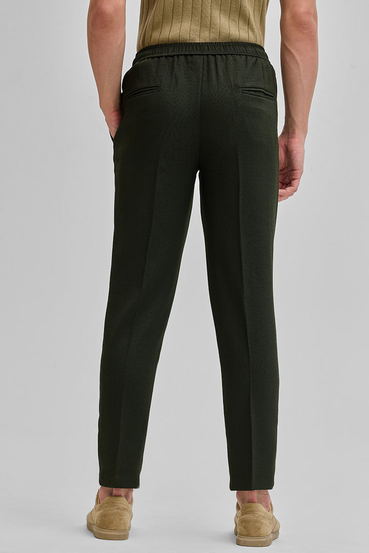 Olive Textured Relaxed Fit Trousers