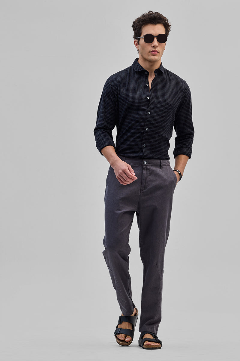 Grey Textured Relaxed Fit Trousers