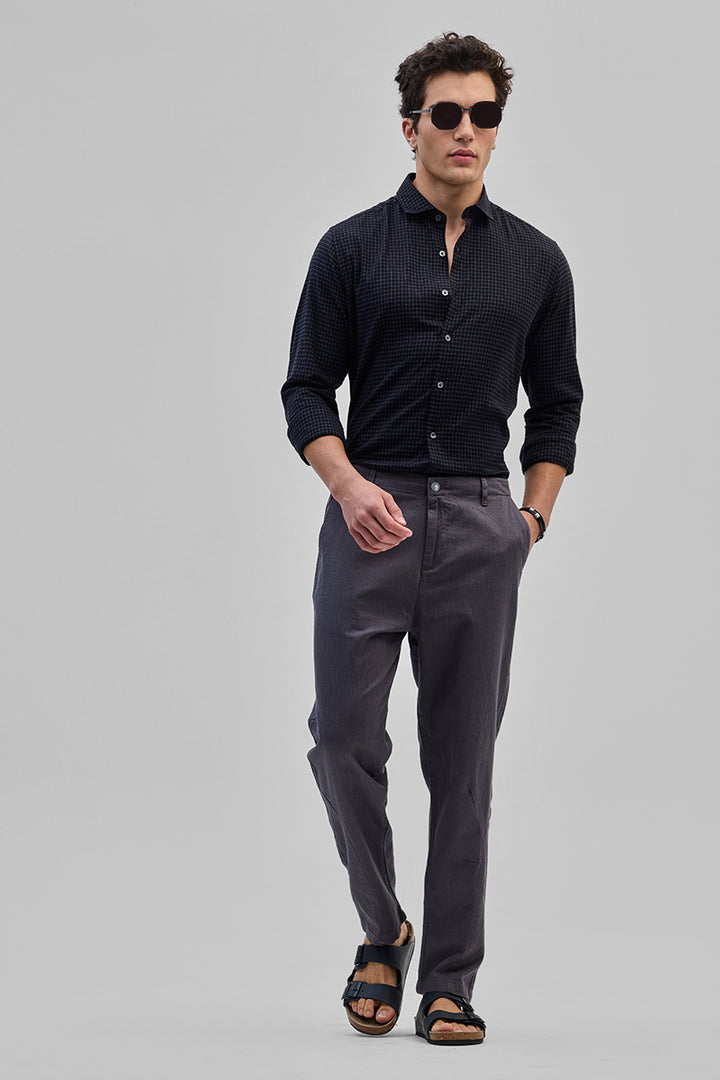 Grey Textured Relaxed Fit Trousers