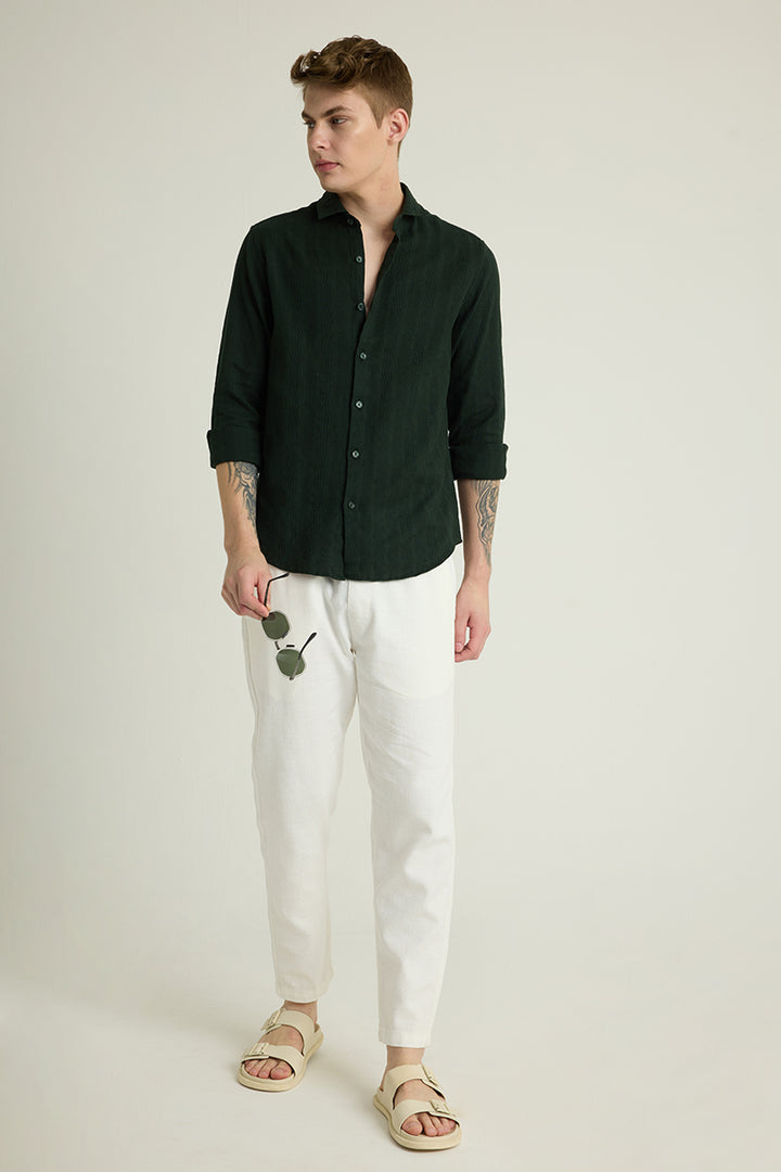 Dark Green Textured Slim Fit Shirt