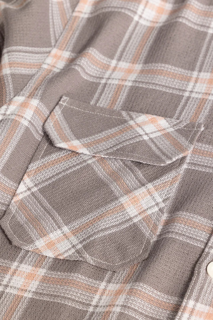 Grey Double Pocket Checks Shirt