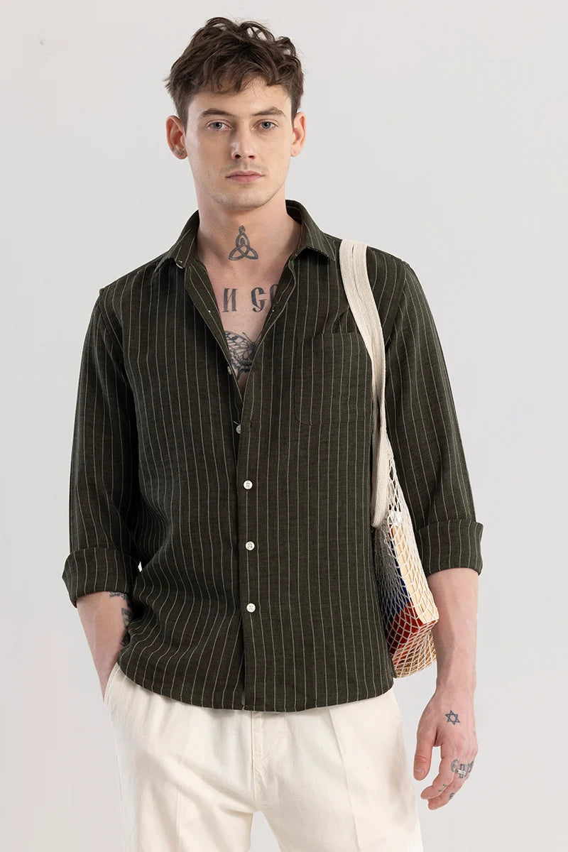 Linen Line Olive Stripe Shirt