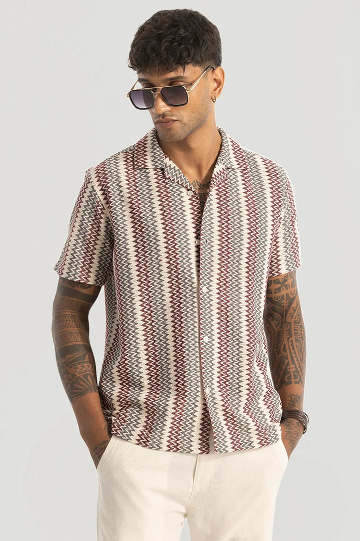 Cream Self Design Stripes Shirt