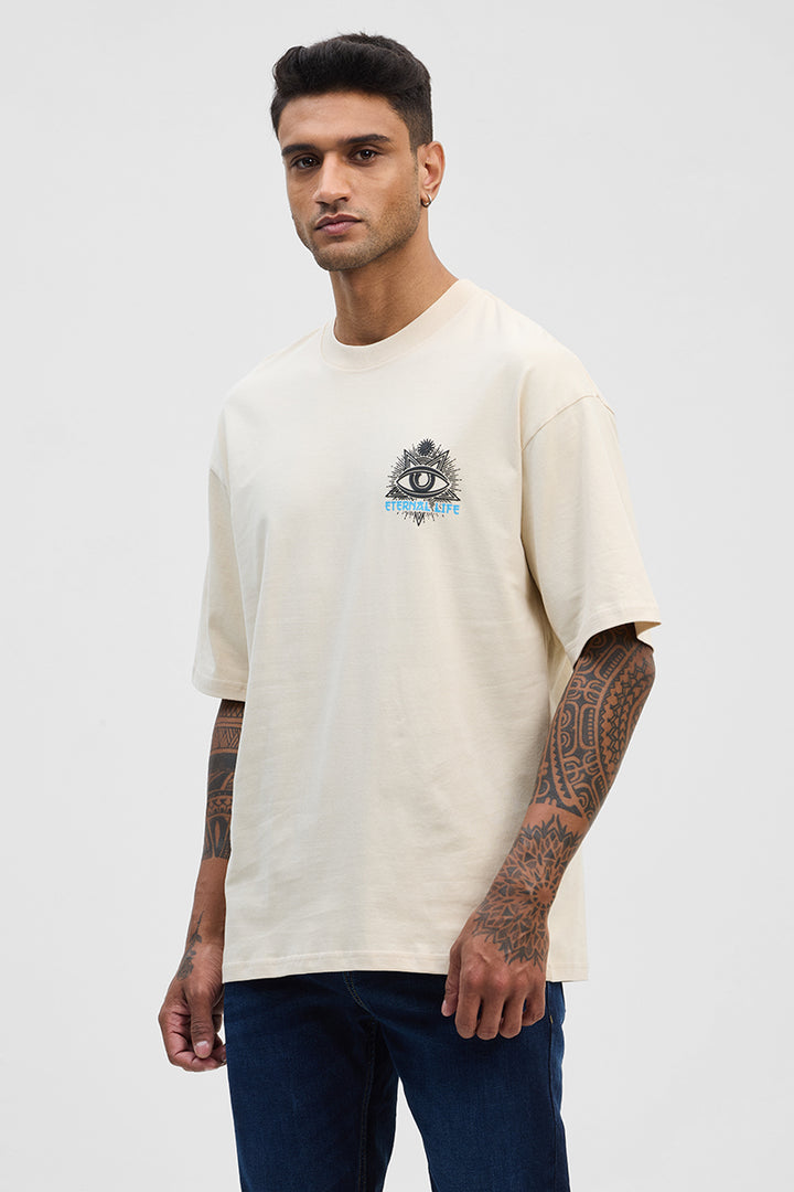 Eternal Life Cream Printed Oversized Fit T-Shirt