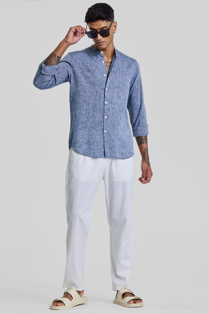 Blue Textured Linen Shirt