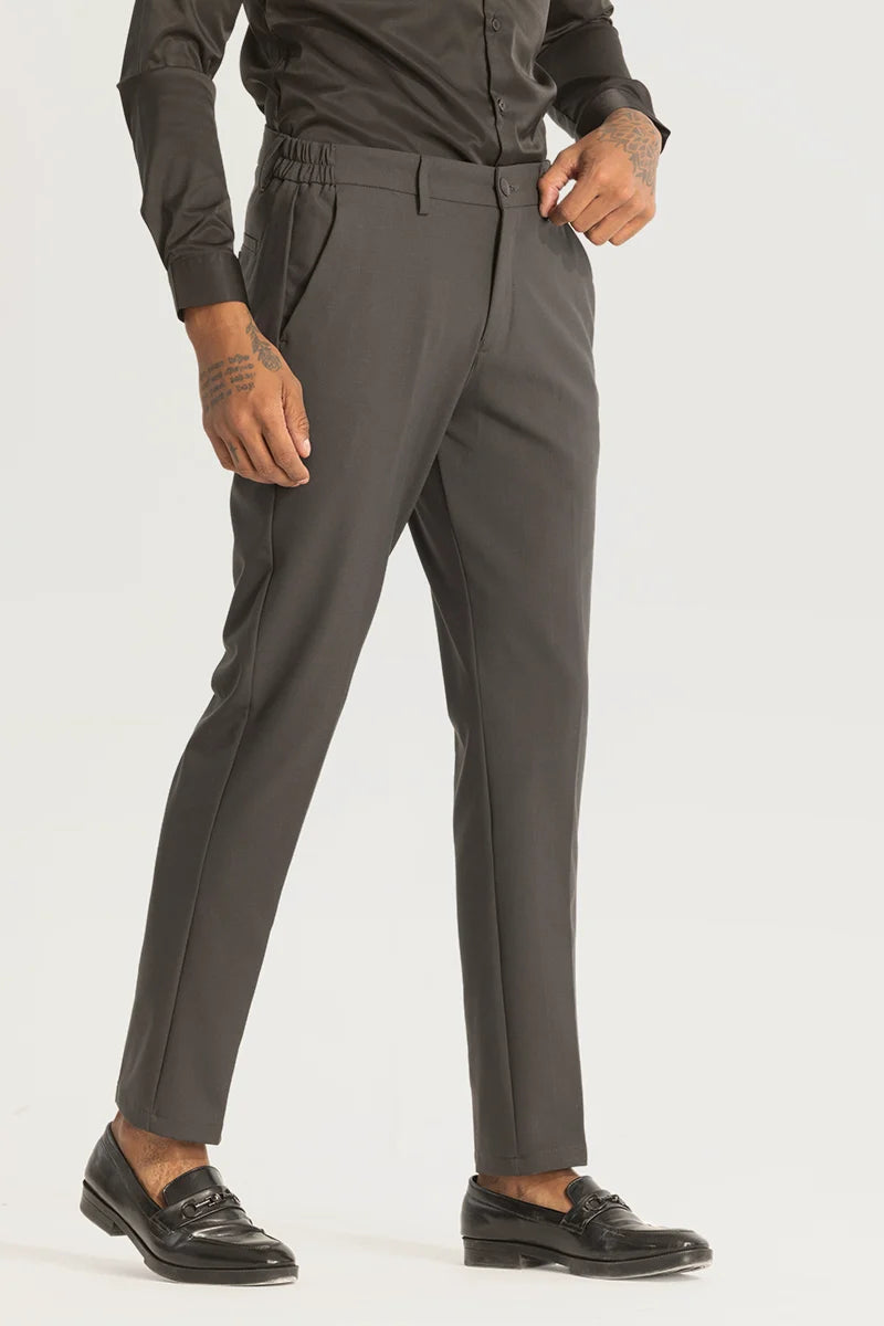 Grey Self-Design Slim Fit Trousers