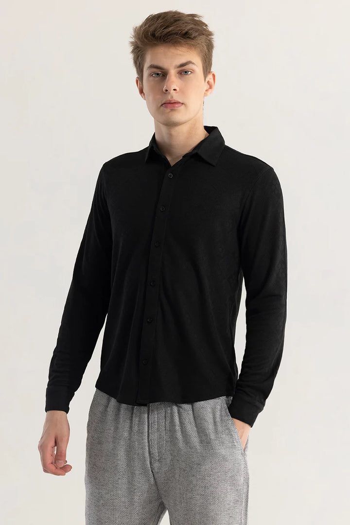 IntricWeave Black Self-Design Shirt