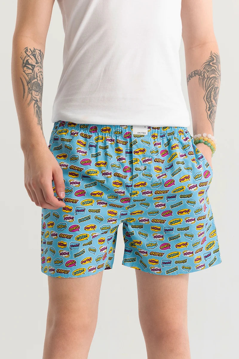 Gry Doodle Sky Blue Printed Boxer