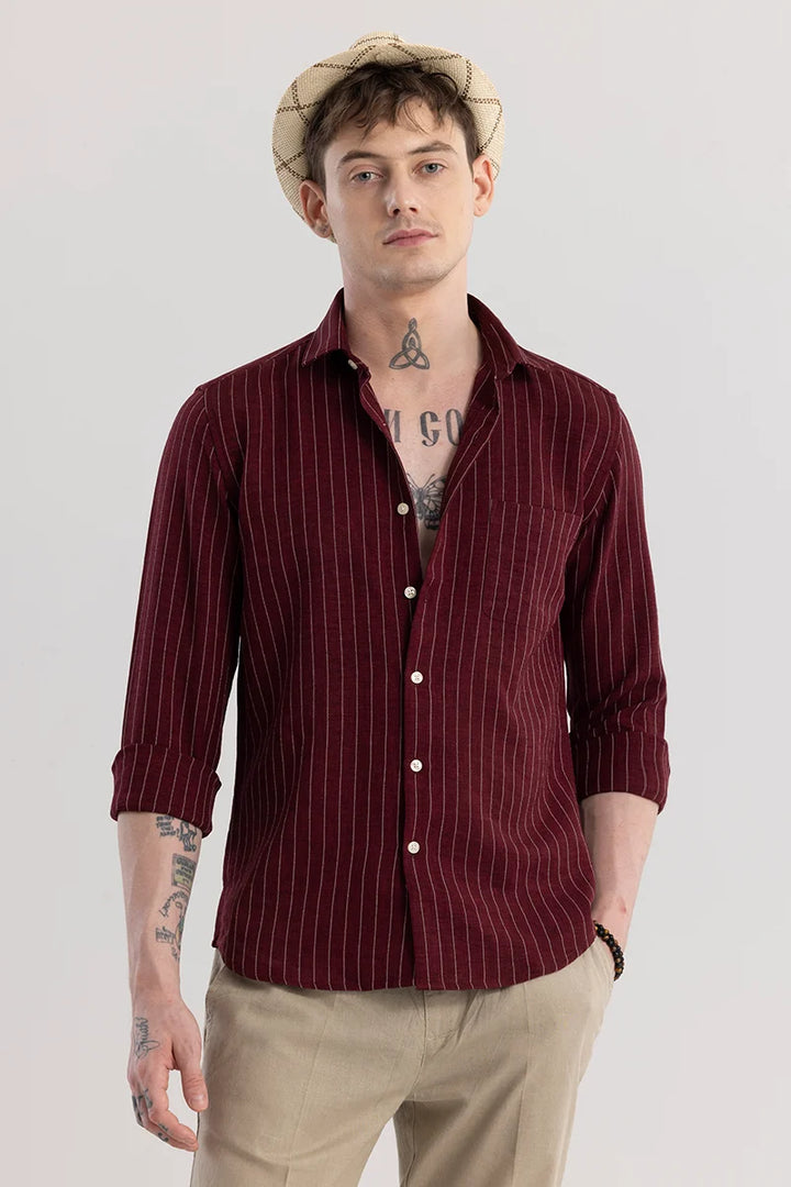 Linen Line Maroon Stripe Shirt