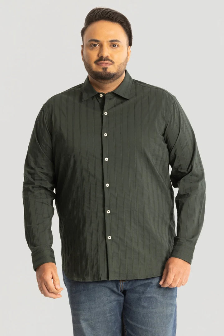 Olive Self Stripe Textured Plus Size Shirt