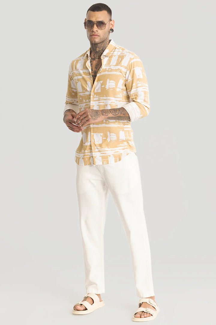 Yellow Abstract Slim Fit Shirt