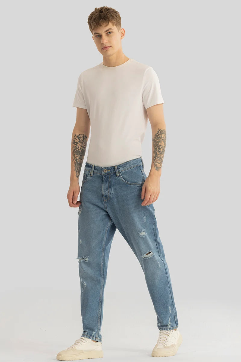 Vault Blue Distressed Baggy Fit Jeans