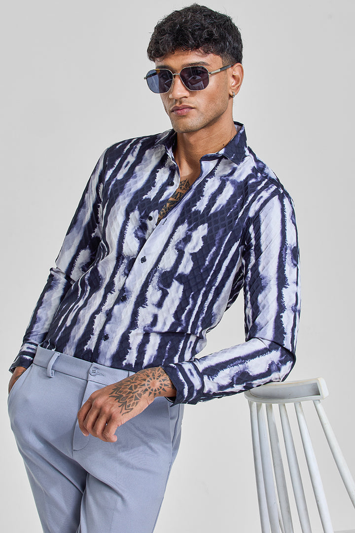 Navy Abstract Slim Fit Shirt