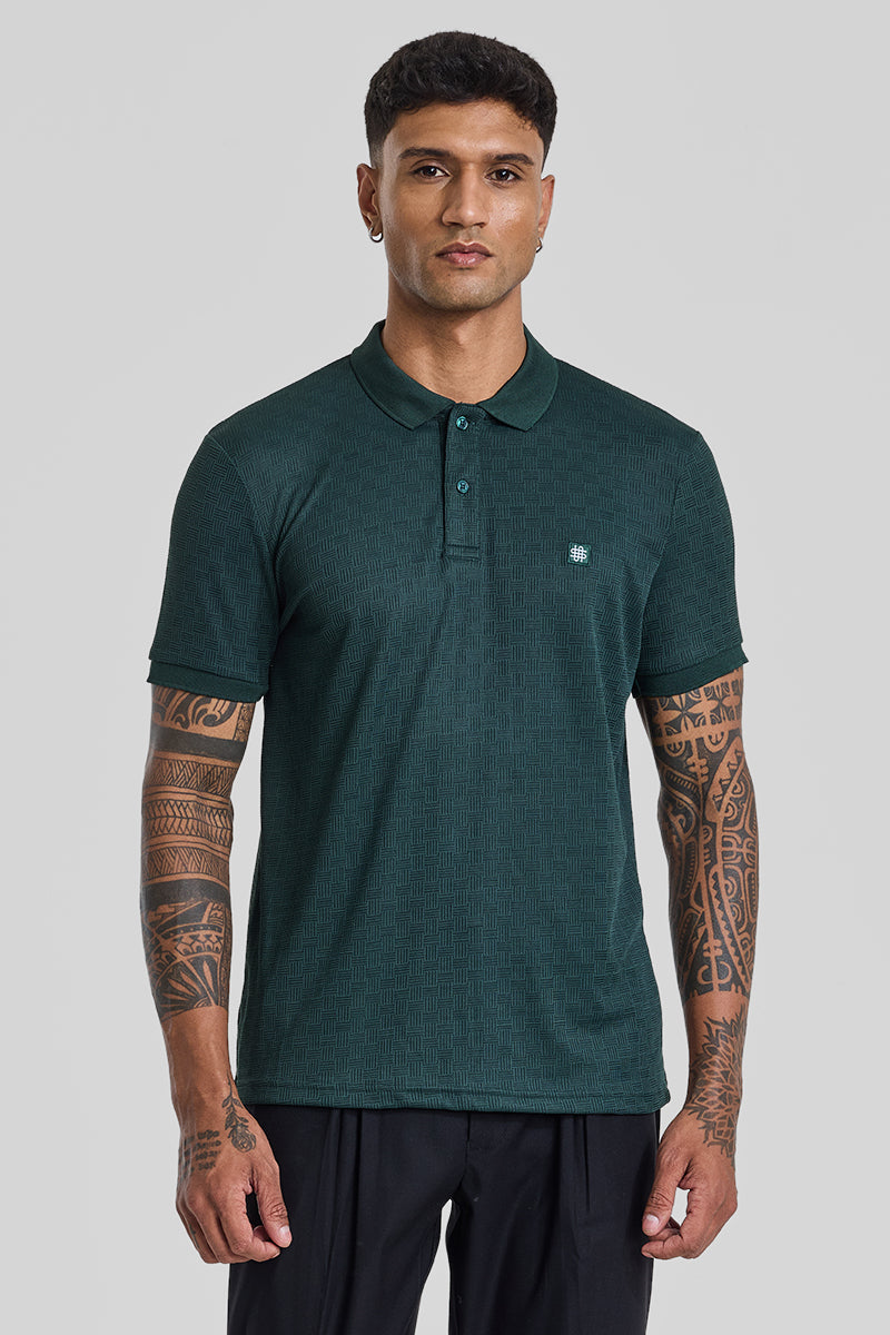 Dark Green Textured Polo T-Shirt