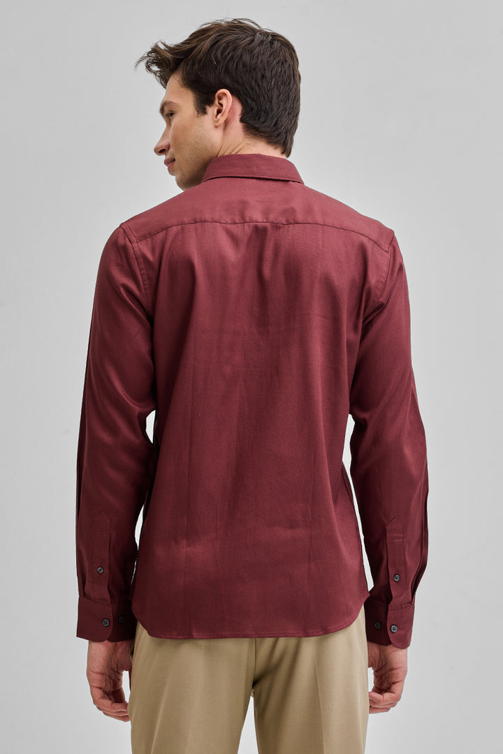 Maroon Solid Twill Shirt