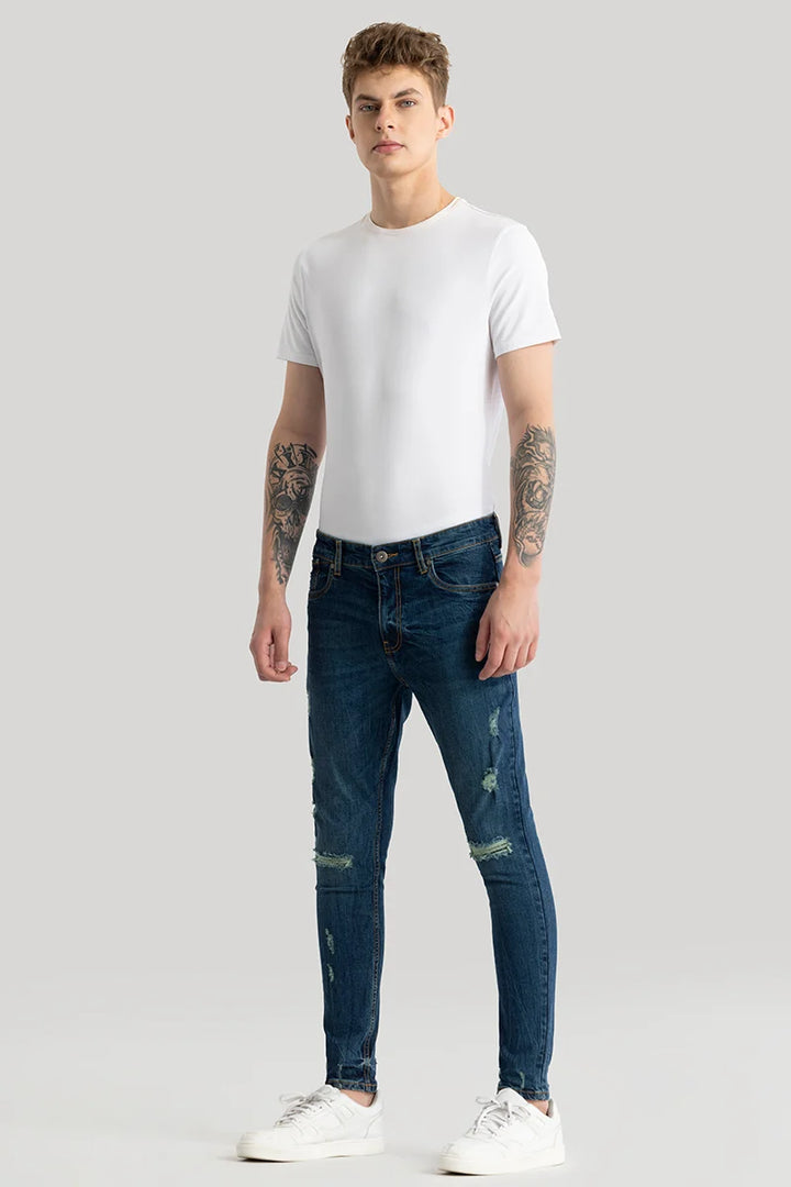 Ilaria Prussian Blue Distressed Skinny Fit Jeans