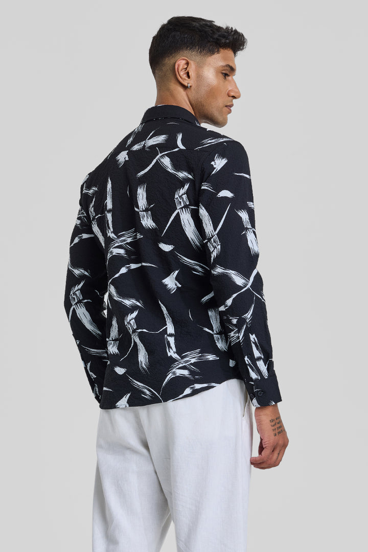 Black Abstract Printed Slim Fit Shirt