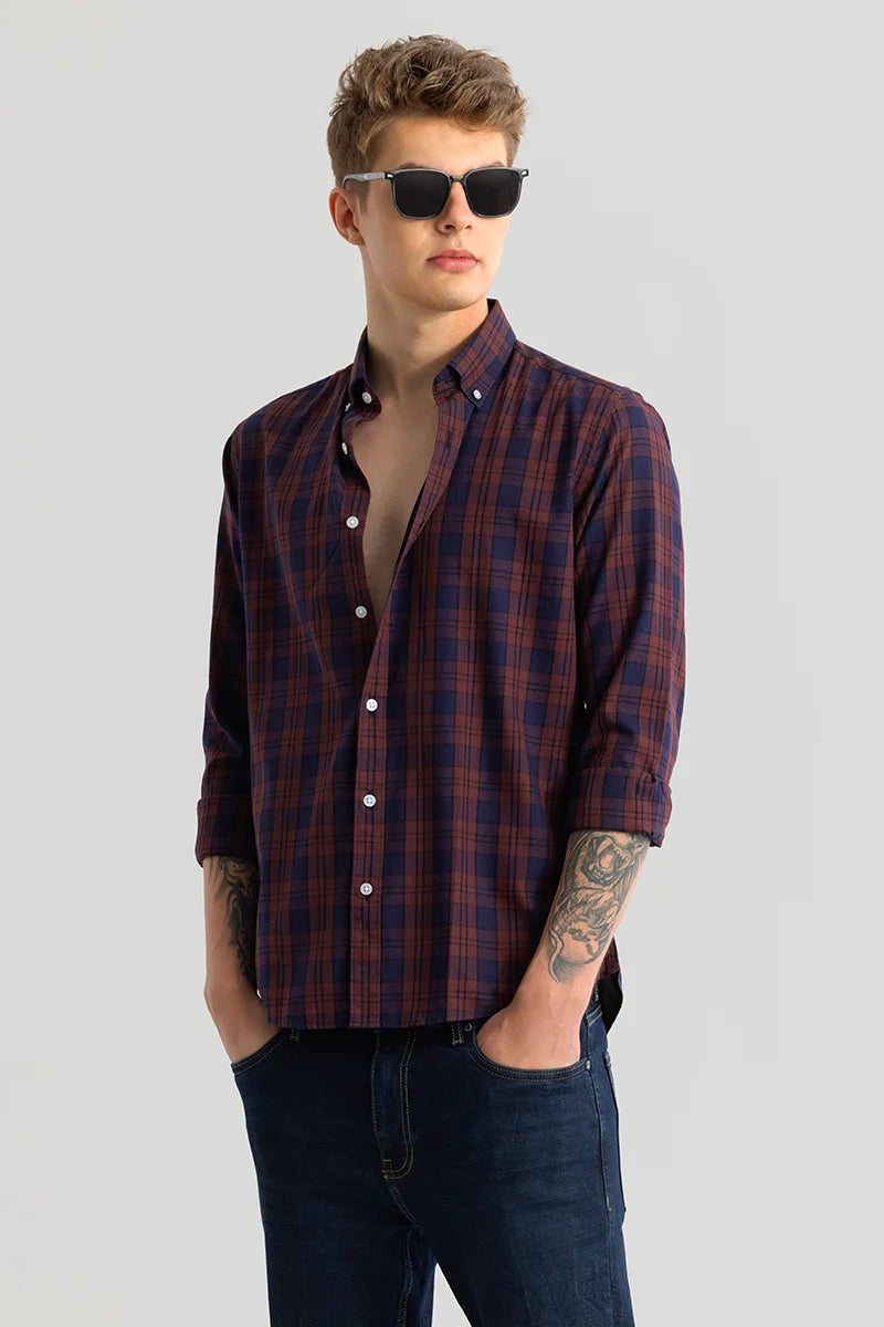 Kjell Maroon Checks Shirts