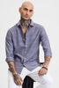 Grey Self-Design Slim Fit Shirt