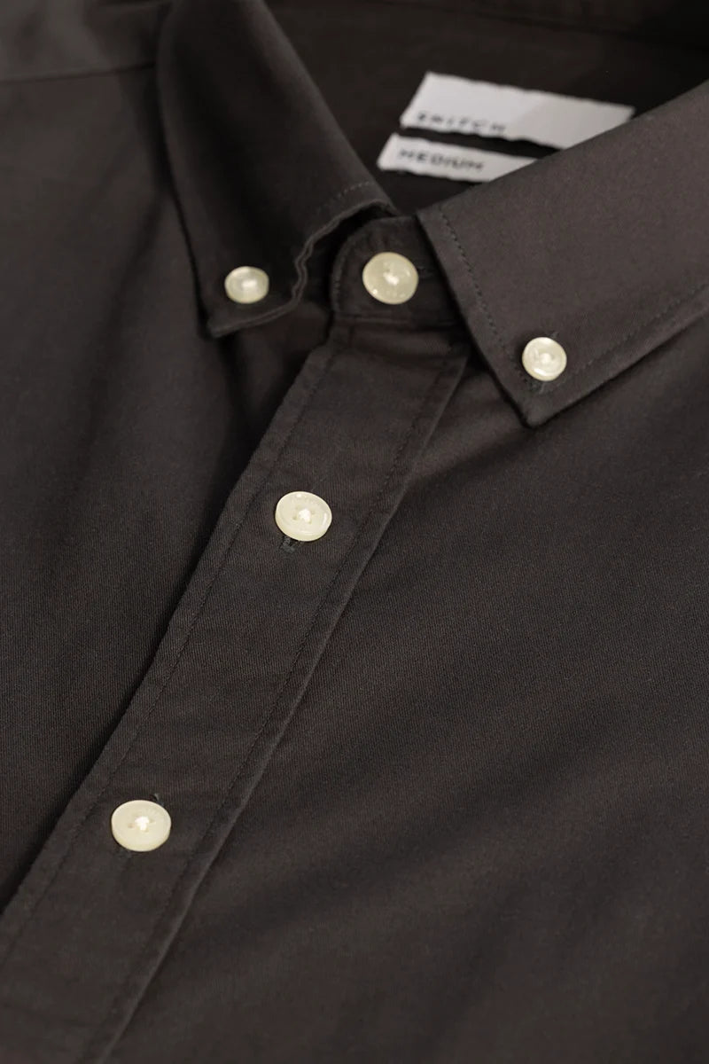 Charcoal Grey Elbow Patch Oxford Shirt