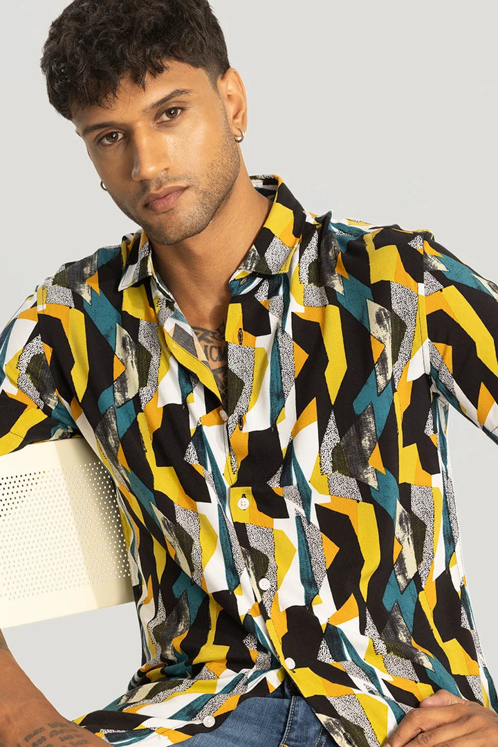 Yellow Slim Fit Abstract Shirt