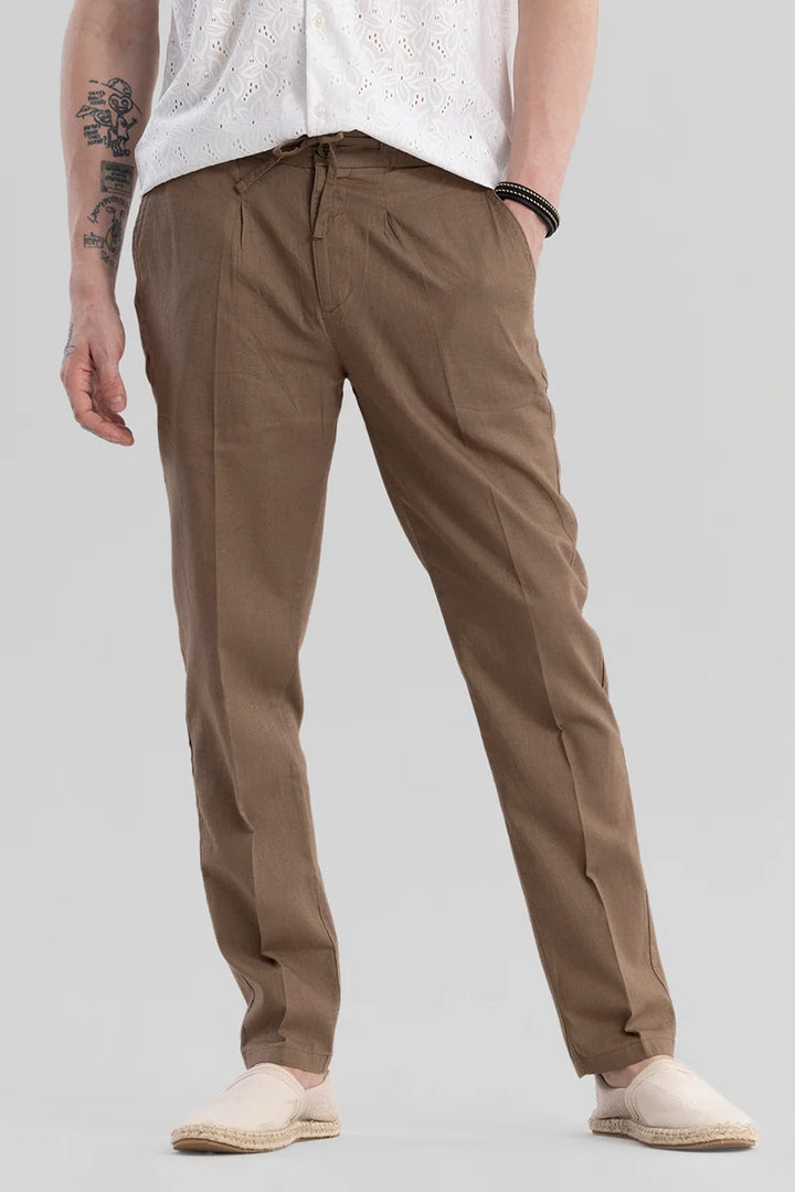 Nova Brown Linen Blend Trouser