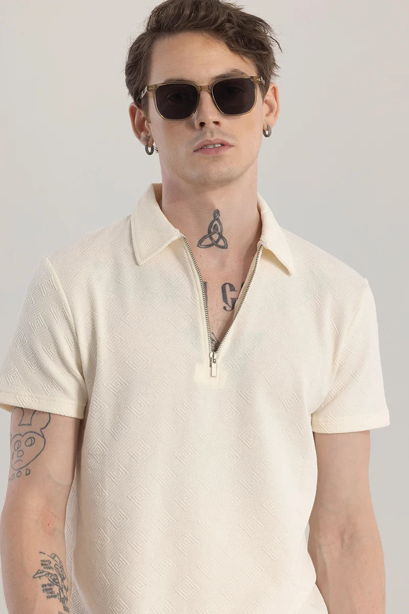 ZipPolo Printed Cream Polo T-Shirt