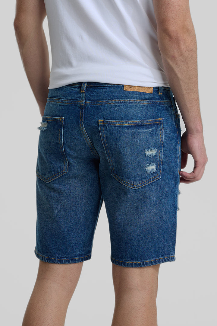 Dark Blue Regular Fit Denim Shorts