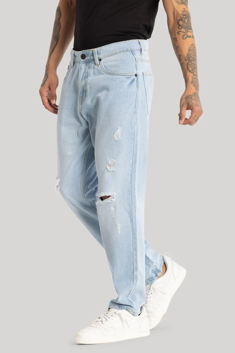 Light Blue Distressed Baggy Fit Jeans