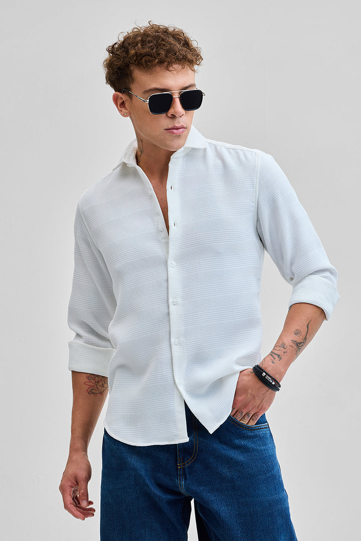 White Textured Slim Fit Shirt