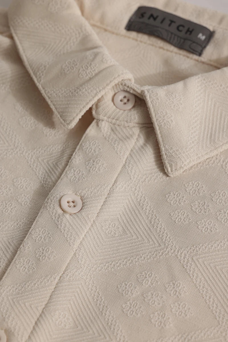 IntricWeave Beige Self-Design Shirt