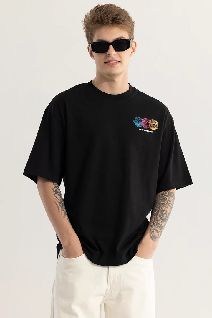 Hypersplice Black Graphic Oversized T-Shirt