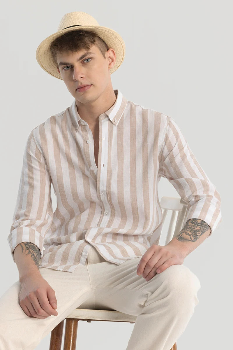 Peach Stripes Linen Blend Shirt