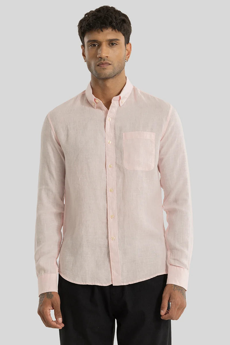 Elementary Light Pink Plain Pure Linen Shirt