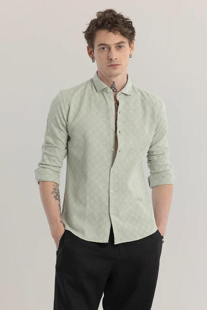 Quiltrend Green Self Design Shirt