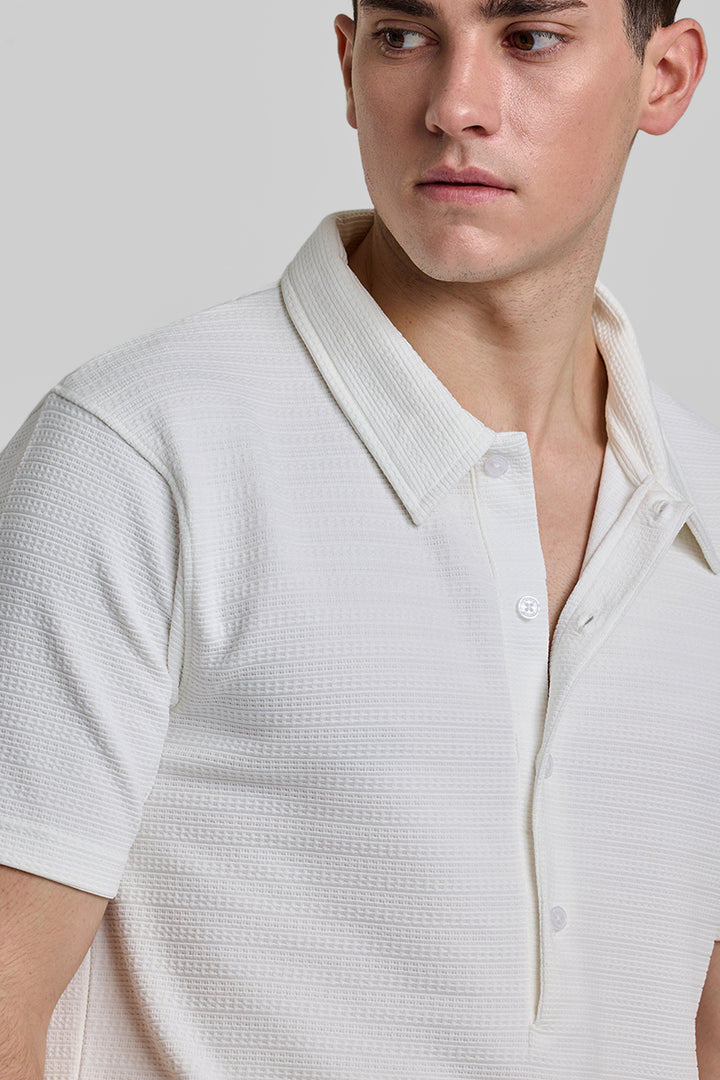 White Textured Polo T-Shirt