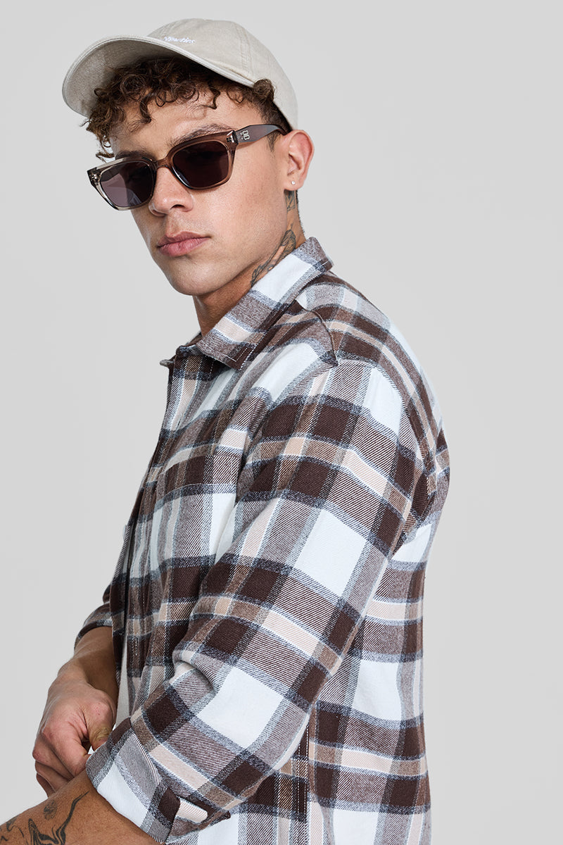 Brown Plaid Box Fit Flannel Shirt